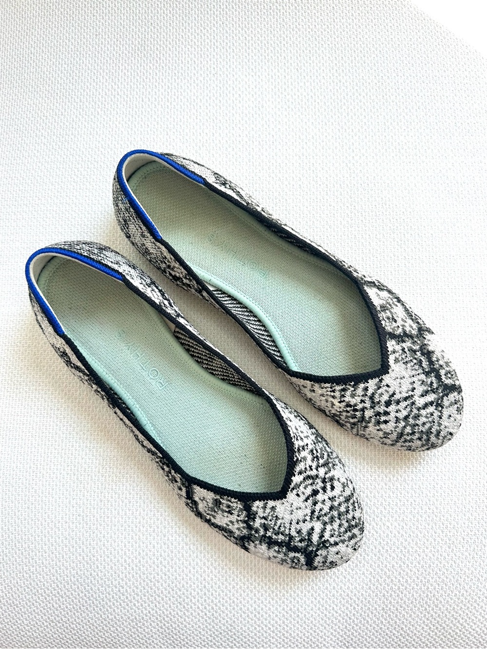 Rothy's Python Snake Print Slip On Ballet Flats black white 8